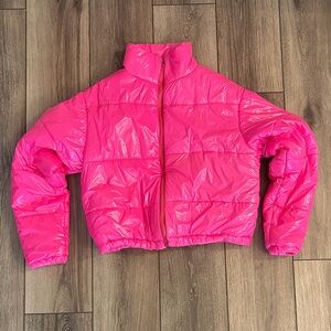 Pink Cropped Puffer Jacket